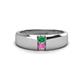 1 - Ethan 3.00 mm Round Emerald and Pink Sapphire 2 Stone Men Wedding Ring 