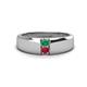 1 - Ethan 3.00 mm Round Emerald and Ruby 2 Stone Men Wedding Ring 