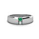 1 - Ethan 3.00 mm Round Emerald and Opal 2 Stone Men Wedding Ring 