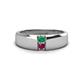 1 - Ethan 3.00 mm Round Emerald and Rhodolite Garnet 2 Stone Men Wedding Ring 