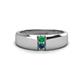 1 - Ethan 3.00 mm Round Emerald and Blue Diamond 2 Stone Men Wedding Ring 