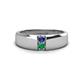 1 - Ethan 3.00 mm Round Iolite and Emerald 2 Stone Men Wedding Ring 