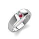 3 - Ethan 3.00 mm Round Lab Grown Diamond and Ruby 2 Stone Men Wedding Ring 