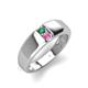 3 - Ethan 3.00 mm Round Lab Created Alexandrite and Pink Sapphire 2 Stone Men Wedding Ring 