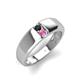 3 - Ethan 3.00 mm Round Black Diamond and Pink Sapphire 2 Stone Men Wedding Ring 