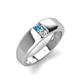 3 - Ethan 3.00 mm Round Blue Topaz and Lab Grown Diamond 2 Stone Men Wedding Ring 