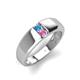 3 - Ethan 3.00 mm Round Blue Topaz and Pink Sapphire 2 Stone Men Wedding Ring 