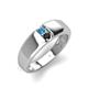3 - Ethan 3.00 mm Round Blue Topaz and Black Diamond 2 Stone Men Wedding Ring 
