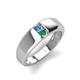 3 - Ethan 3.00 mm Round Blue Topaz and Emerald 2 Stone Men Wedding Ring 