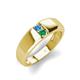 3 - Ethan 3.00 mm Round Blue Topaz and Emerald 2 Stone Men Wedding Ring 