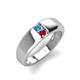 3 - Ethan 3.00 mm Round Blue Topaz and Ruby 2 Stone Men Wedding Ring 