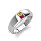 3 - Ethan 3.00 mm Round Citrine and Ruby 2 Stone Men Wedding Ring 