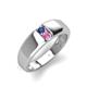 3 - Ethan 3.00 mm Round Iolite and Pink Sapphire 2 Stone Men Wedding Ring 
