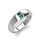 3 - Ethan 3.00 mm Round London Blue Topaz and Emerald 2 Stone Men Wedding Ring 