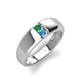 3 - Ethan 3.00 mm Round Emerald and Blue Topaz 2 Stone Men Wedding Ring 