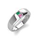3 - Ethan 3.00 mm Round Emerald and Pink Sapphire 2 Stone Men Wedding Ring 
