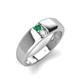 3 - Ethan 3.00 mm Round Emerald and Opal 2 Stone Men Wedding Ring 