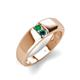 3 - Ethan 3.00 mm Round Emerald and Blue Diamond 2 Stone Men Wedding Ring 