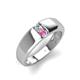 3 - Ethan 3.00 mm Round Forever Brilliant Moissanite and Pink Sapphire 2 Stone Men Wedding Ring 