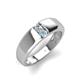 3 - Ethan 3.00 mm Round Forever Brilliant Moissanite and Aquamarine 2 Stone Men Wedding Ring 