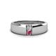 1 - Ethan 3.00 mm Round Forever Brilliant Moissanite and Pink Tourmaline 2 Stone Men Wedding Ring 