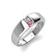 3 - Ethan 3.00 mm Round Forever Brilliant Moissanite and Pink Tourmaline 2 Stone Men Wedding Ring 