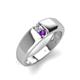 3 - Ethan 3.00 mm Round Forever Brilliant Moissanite and Amethyst 2 Stone Men Wedding Ring 