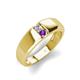 3 - Ethan 3.00 mm Round Forever Brilliant Moissanite and Amethyst 2 Stone Men Wedding Ring 