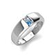 3 - Ethan 3.00 mm Round Forever Brilliant Moissanite and Blue Topaz 2 Stone Men Wedding Ring 