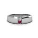 1 - Ethan 3.00 mm Round Forever Brilliant Moissanite and Rhodolite Garnet 2 Stone Men Wedding Ring 
