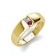3 - Ethan 3.00 mm Round Forever Brilliant Moissanite and Rhodolite Garnet 2 Stone Men Wedding Ring 