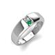 3 - Ethan 3.00 mm Round Forever Brilliant Moissanite and Emerald 2 Stone Men Wedding Ring 