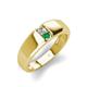3 - Ethan 3.00 mm Round Forever Brilliant Moissanite and Emerald 2 Stone Men Wedding Ring 