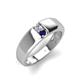 3 - Ethan 3.00 mm Round Forever One Moissanite and Blue Sapphire 2 Stone Men Wedding Ring 