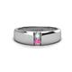 1 - Ethan 3.00 mm Round Opal and Pink Sapphire 2 Stone Men Wedding Ring 