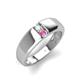3 - Ethan 3.00 mm Round Opal and Pink Sapphire 2 Stone Men Wedding Ring 