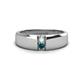 1 - Ethan 3.00 mm Round Opal and Blue Diamond 2 Stone Men Wedding Ring 