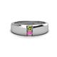 1 - Ethan 3.00 mm Round Peridot and Pink Sapphire 2 Stone Men Wedding Ring 