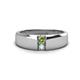 1 - Ethan 3.00 mm Round Peridot and Opal 2 Stone Men Wedding Ring 