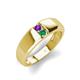3 - Ethan 3.00 mm Round Amethyst and Emerald 2 Stone Men Wedding Ring 