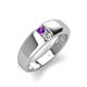 3 - Ethan 3.00 mm Round Amethyst and Diamond 2 Stone Men Wedding Ring 