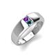 3 - Ethan 3.00 mm Round Amethyst and Blue Diamond 2 Stone Men Wedding Ring 
