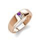 3 - Ethan 3.00 mm Round Amethyst and Forever Brilliant Moissanite 2 Stone Men Wedding Ring 