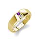 3 - Ethan 3.00 mm Round Amethyst and Forever One Moissanite 2 Stone Men Wedding Ring 