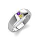 3 - Ethan 3.00 mm Round Amethyst and Yellow Diamond 2 Stone Men Wedding Ring 