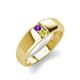 3 - Ethan 3.00 mm Round Amethyst and Yellow Diamond 2 Stone Men Wedding Ring 
