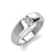 3 - Ethan 3.00 mm Round Aquamarine and White Sapphire 2 Stone Men Wedding Ring 