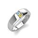 3 - Ethan 3.00 mm Round Aquamarine and Yellow Diamond 2 Stone Men Wedding Ring 