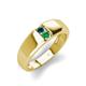 3 - Ethan 3.00 mm Round Blue Diamond and Emerald 2 Stone Men Wedding Ring 