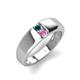 3 - Ethan 3.00 mm Round Blue Diamond and Pink Sapphire 2 Stone Men Wedding Ring 